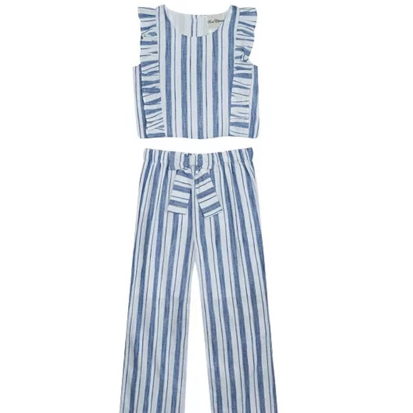 Rare Editions Other - Rare Editions Blue and White Striped Ruffle Jumpsuit